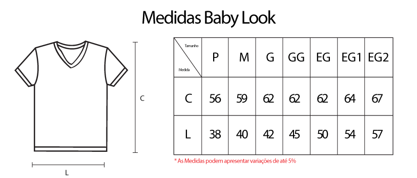 tabela baby look - Baby Look Feminina Gola "V" Mapa SP Garoa