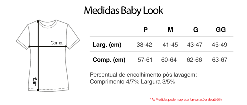 tabela baby look - Baby Look Feminina Mapa SP Arte